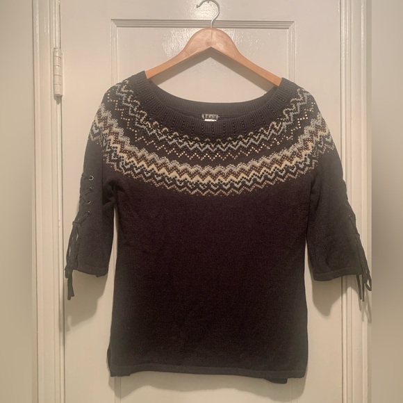 Venus fair isle grey sweater with embellishments and lace up sleeves M - Picture 1 of 14